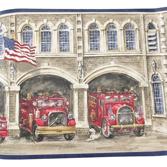 York Wallpaper Border Prepasted Fire Station Truck Dog Flag 5 YD X 9 inches NEW - Picture 6 of 12